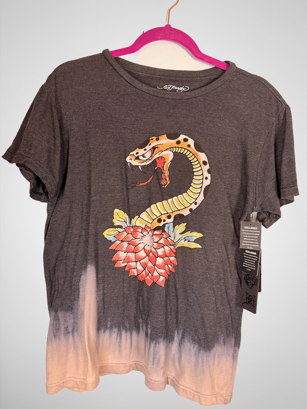 Ed Hardy Vintage Grey Snake Flower Graphic T-Shirt Size M - NWT